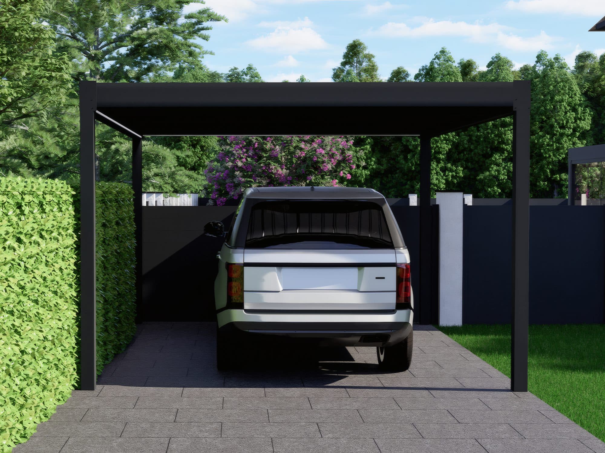 MB Carport in Anthrazit RAL 7016 — freistehend mit 12 × 12 cm Pfosten