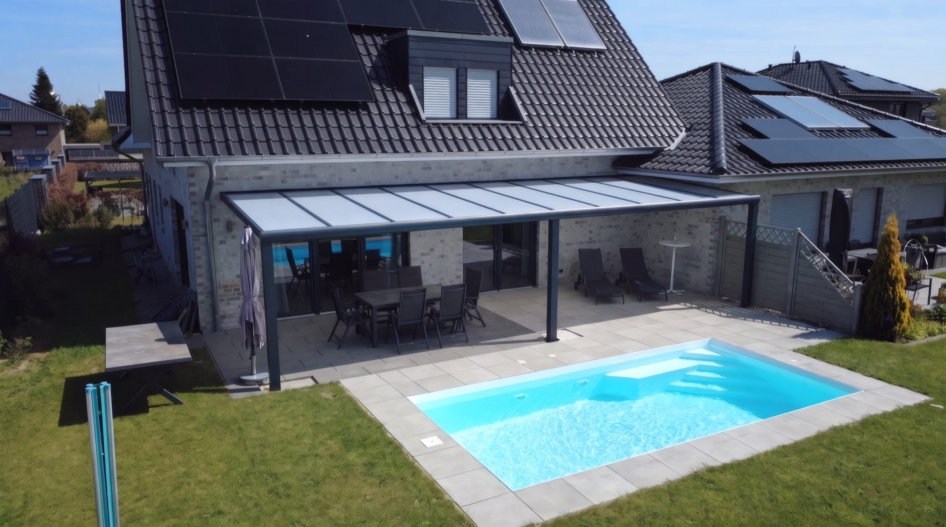 MB Solid Terrassendach — Drohnenaufnahme